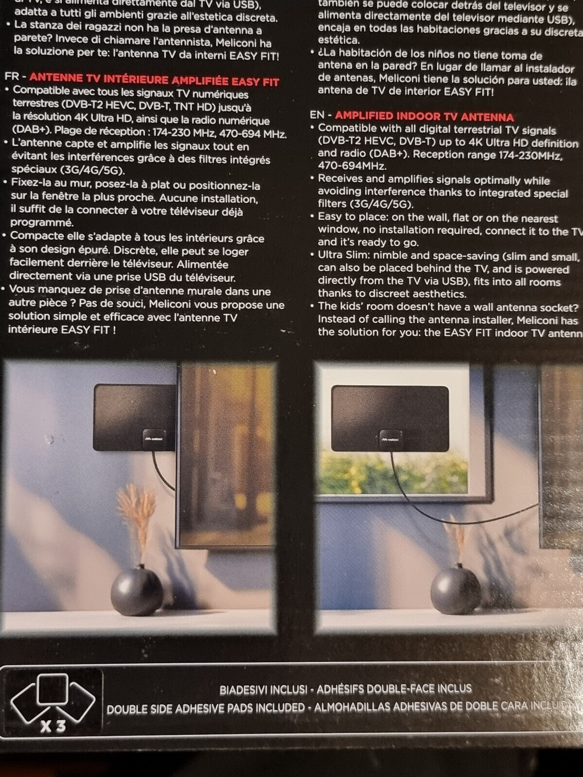 Meliconi Easy Fit TV-Antenne Ultra Slim DVB-T2 kompatibel USB-Stromversorgung