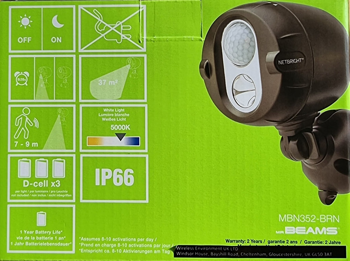 Mr Beams MBN352-BRN LED Funkstrahler 2er Set NetBright IP66 Bewegungsmelder