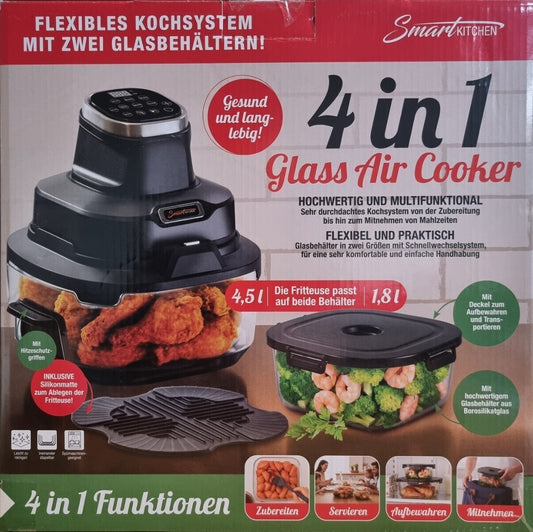 Smart Kitchen 4-in-1 Glas-Heißluftfritteuse Air Fryer 2 Glasbehälter 4,5 l/1,8 l