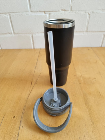 XL Thermobecher 1,2L bis zu 6 Std. mit 2 Trinköffnungen und Tragebügel schwarz