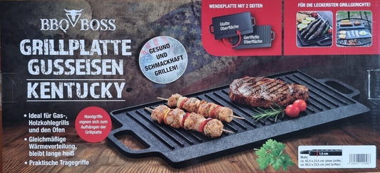BBQ BOSS Kentucky Gusseisen Grillplatte Wendeplatte Grillpfanne Ofen Induktion