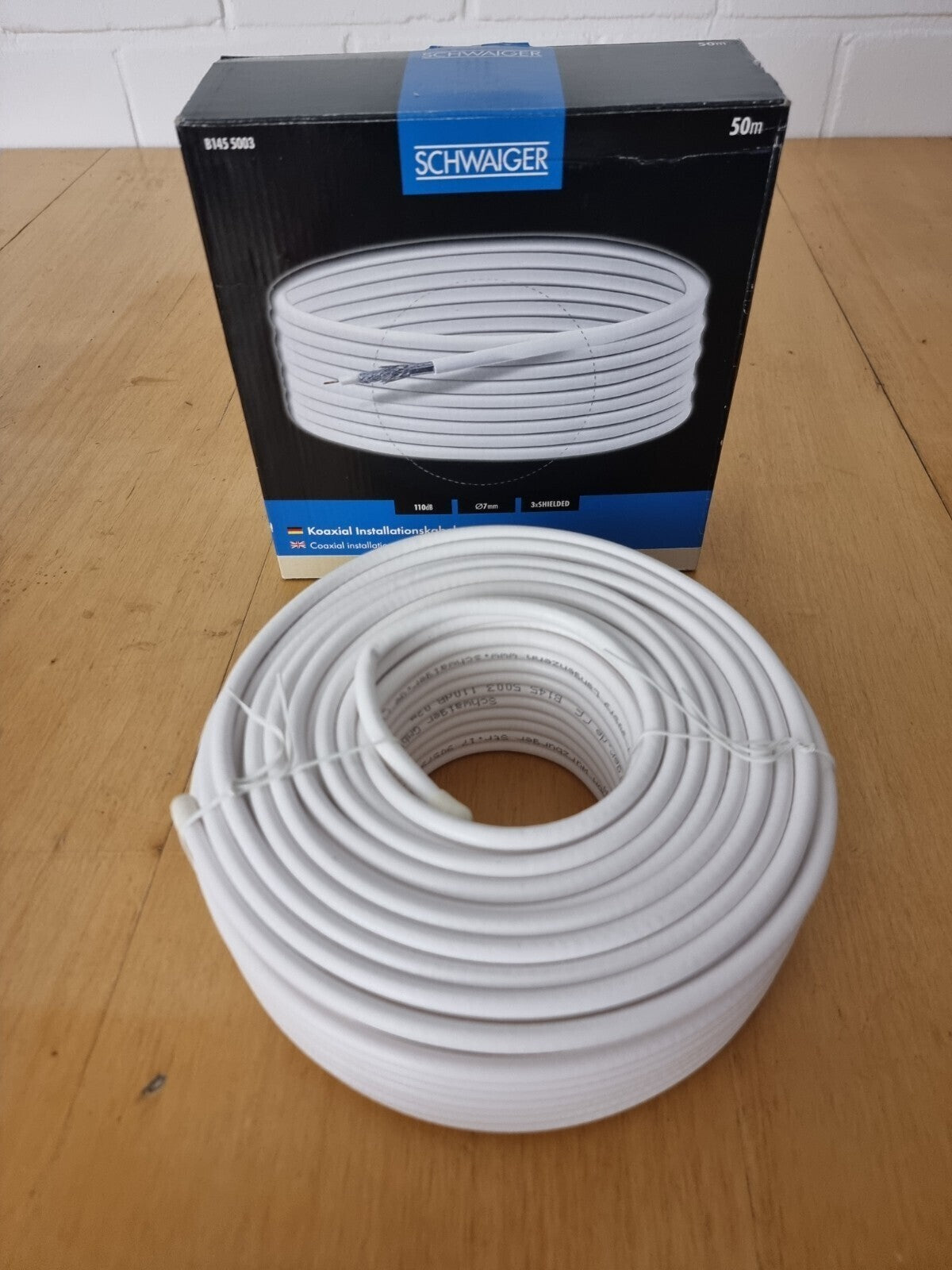 Schweiger Koaxialkabel 50m SAT-Kabel, Antennen-Kabel mit 110dB Schirmungsmaß 7mm