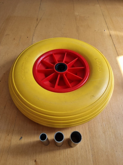 Relaxdays Schubkarrenrad 4.00-6, Vollgummirad mit Kunststofffelge, 3 Adapter, Er