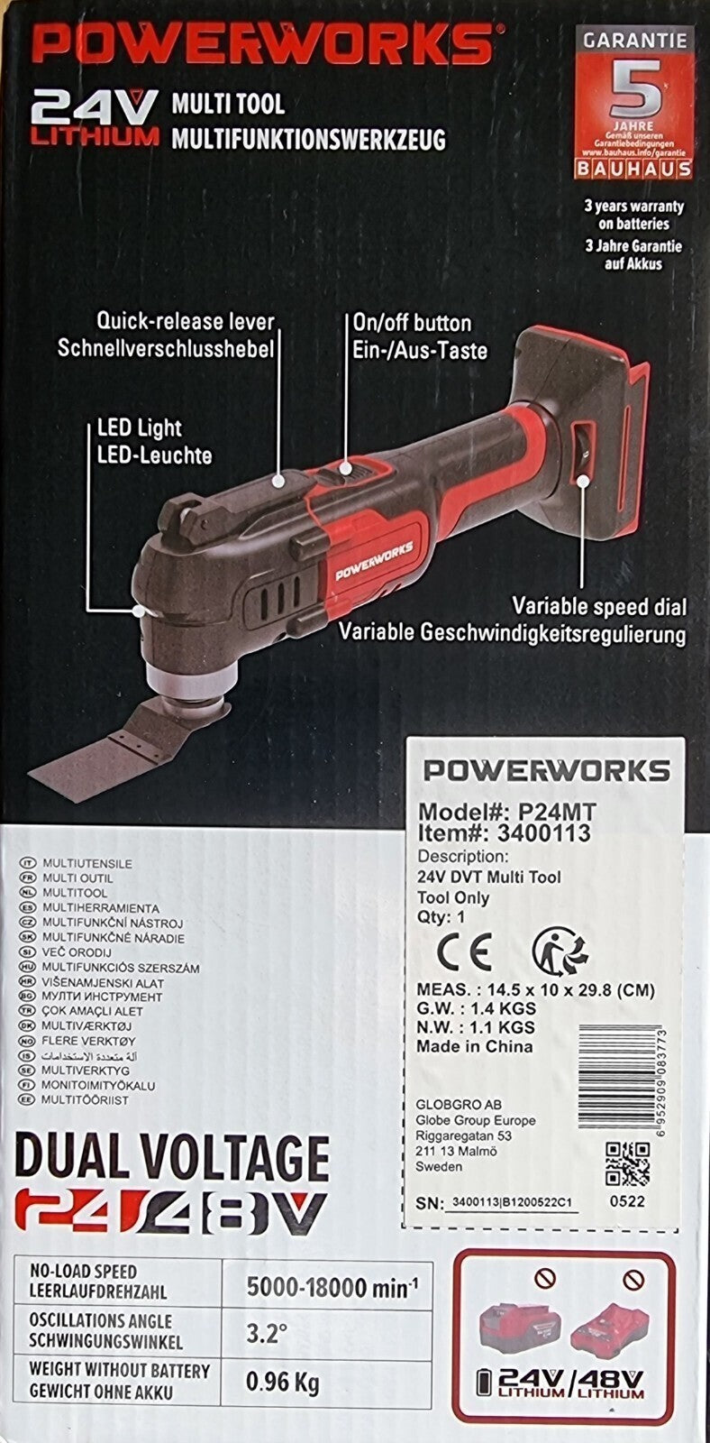 Powerworks P24MT Akku Multitool 24 V Oszillierendes Multifunktionswerkzeug