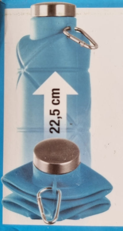 Faltbare Silikon-Trinkflasche mit Karabiner und Metalloptik-Verschluss Blau Lila