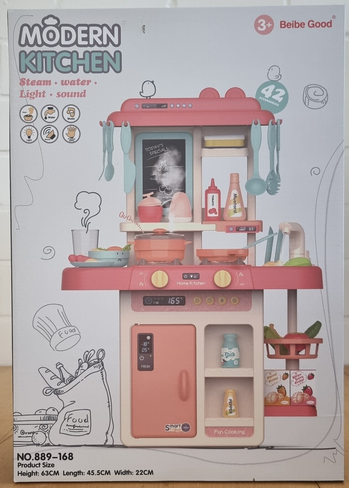 Kinderküche 42 Teilig Zubehör, Spielküche, Licht, Sound, Wasser, Rosa