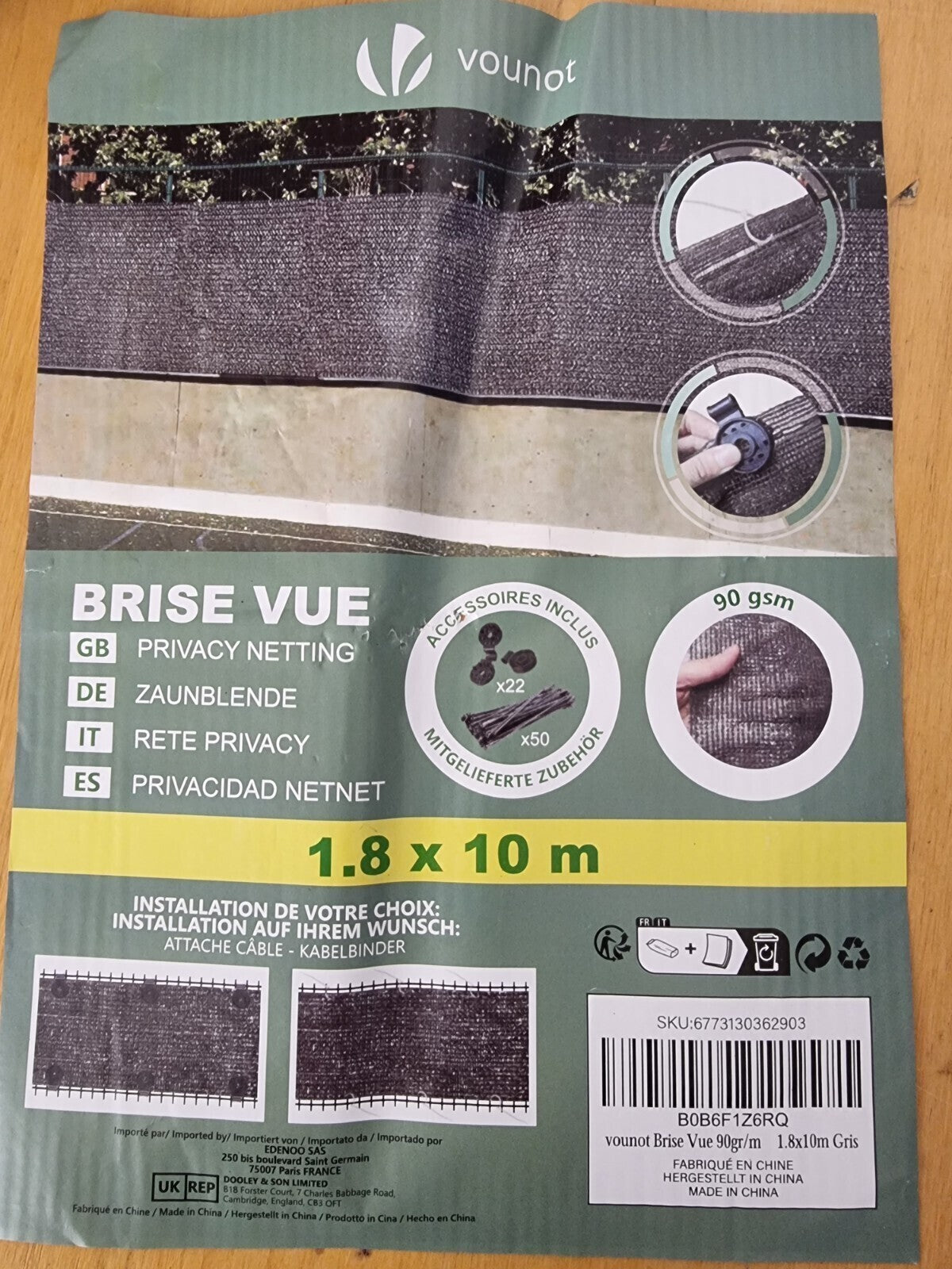 VOUNOT® Zaunblende 1.8×10m Sichtschutz Zaun 230 g/m²