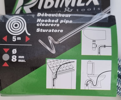 RIBIMEX PRFD50C Rohrreinigungswelle 8 mm × 5 m mit Sondenspitze