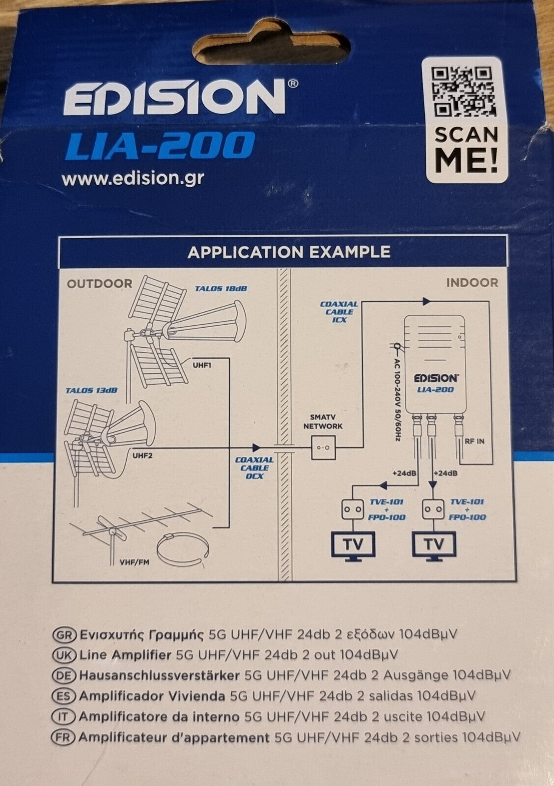 EDISION LIA-200 UHF/VHF Verstärker 1 Eingang 2 Ausgänge, 5G LTE Filter
