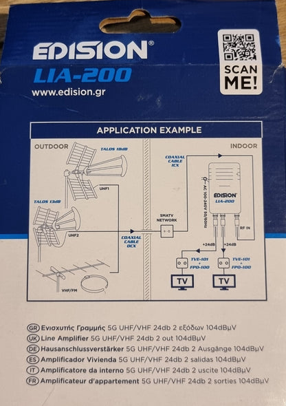 EDISION LIA-200 UHF/VHF Verstärker 1 Eingang 2 Ausgänge, 5G LTE Filter