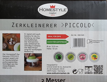 Homestyle Handzerkleinerer PICCOLO mit 2 Messern, Ø 12,5 cm H 10cm