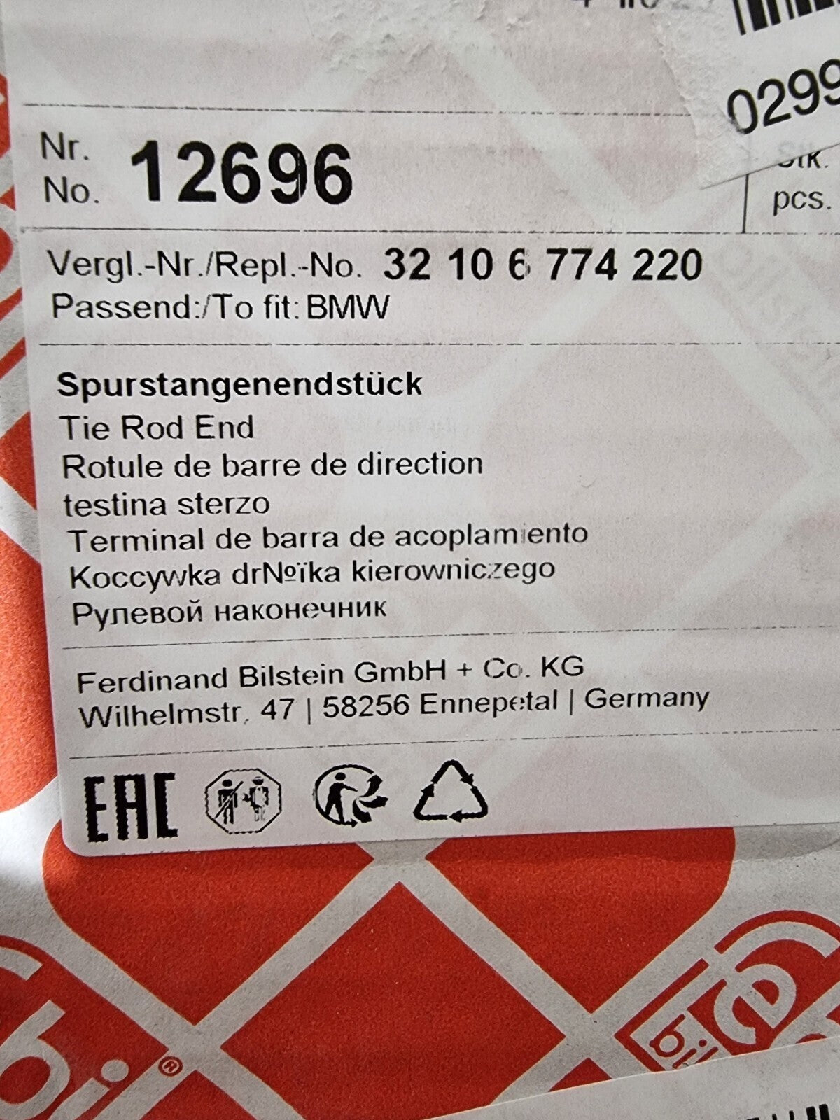 febi bilstein Spurstangenendstück mit Sicherungsmutter 12696 – 1 Stück für BMW
