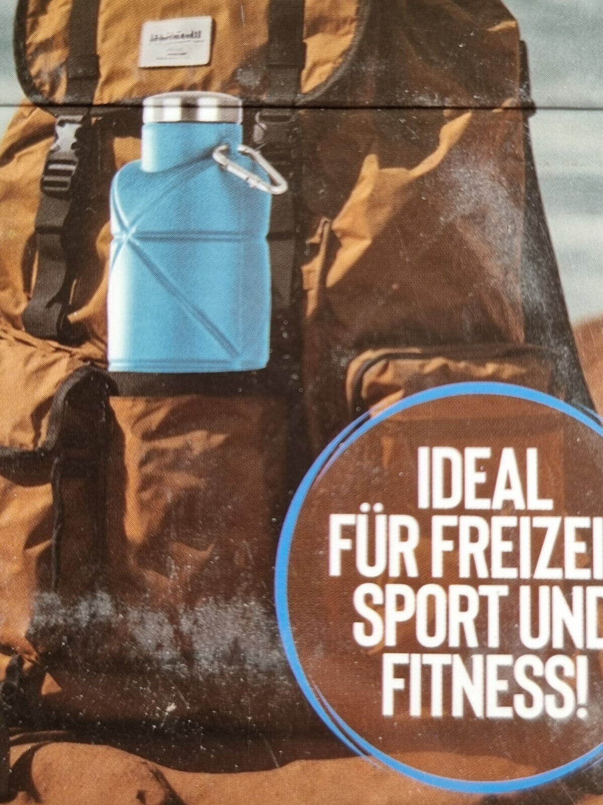 Faltbare Silikon-Trinkflasche mit Karabiner und Metalloptik-Verschluss Blau Lila