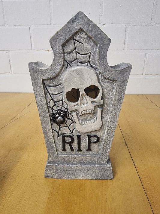 Halloween Dekofigur LED Farbwechsel 29 cm Geist Skelett Wichtel Grabstein RIP