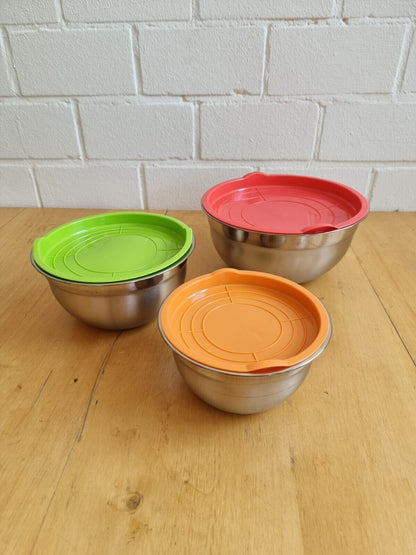 Edelstahl Rührschüssel Set 6-teilig mit Deckel 1,5 l 2,5 l 4 l stapelbar