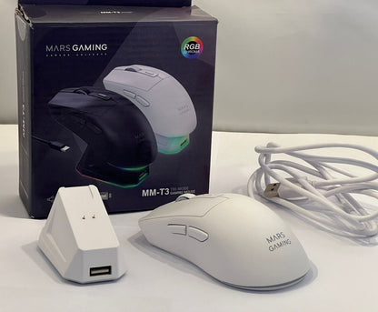 1x Mars Gaming MM-T3 Ultralight Maus  -WEIß - 14400 DPI, Bluetooth 5.0 & 2.4 GHz