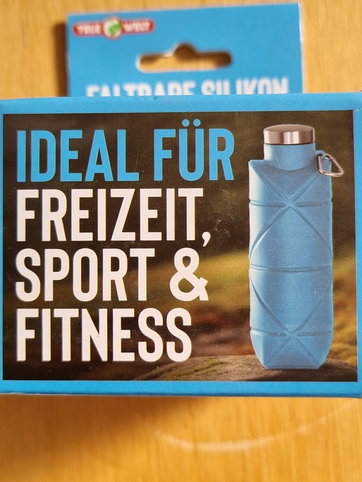 Faltbare Silikon-Trinkflasche mit Karabiner und Metalloptik-Verschluss Blau Lila