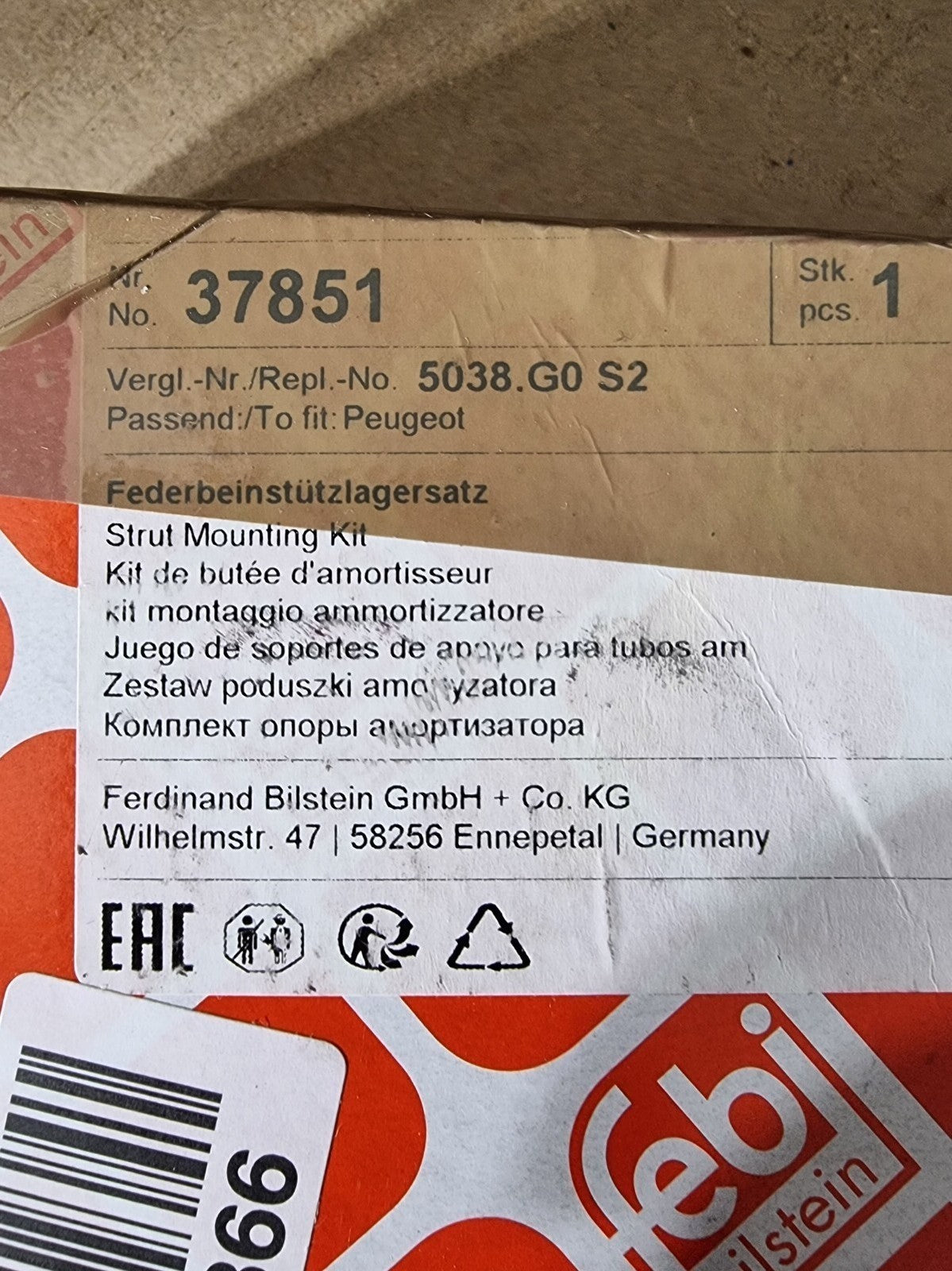 febi bilstein Federbeinstützlagersatz 37851 mit Kugellager & Mutter – 1 Stück